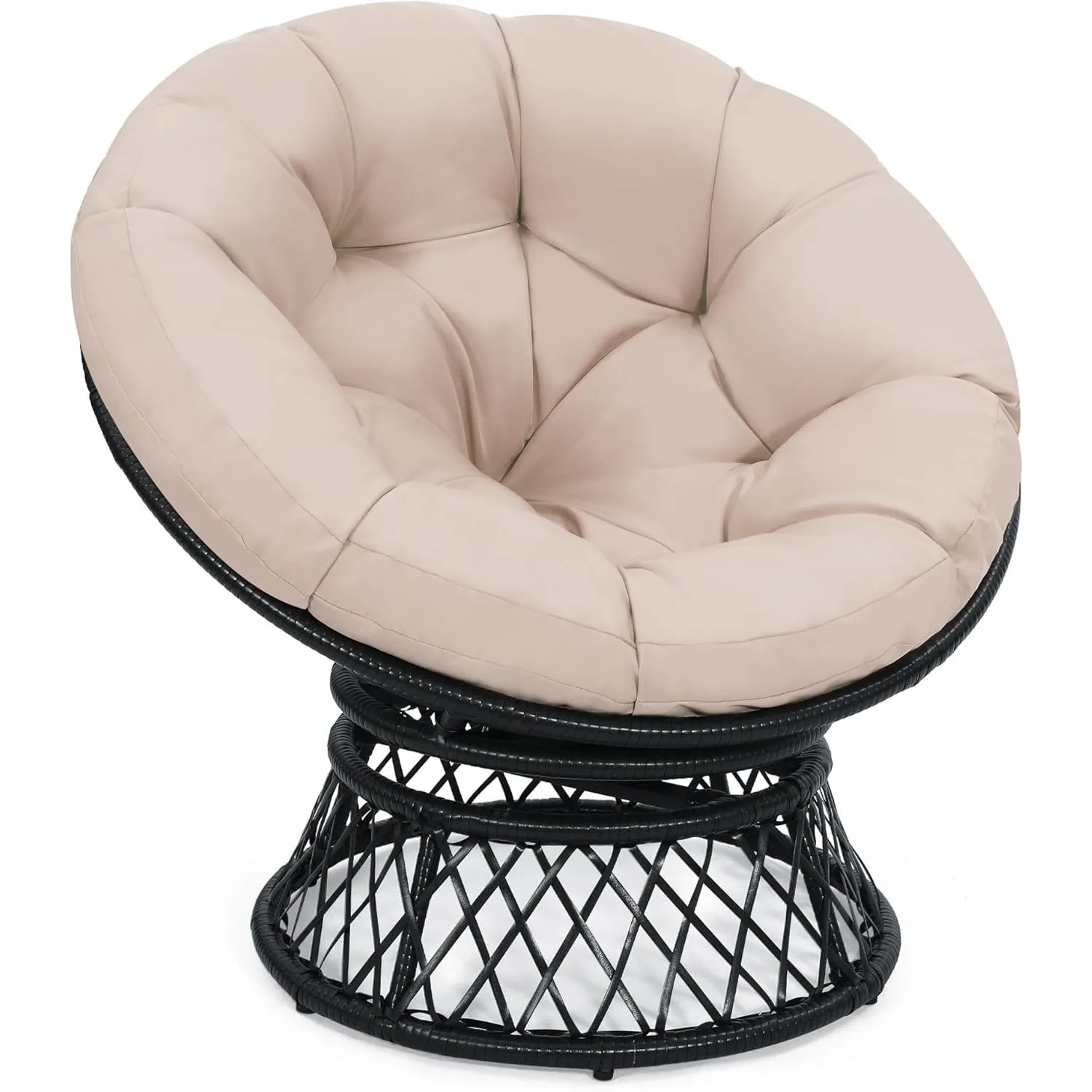 37" Wicker Papasan Circle Chair,360° Swivel Living Room Chair,Indoor Outdoor Rattan Chair with Thick Cushion,Ideal for Teenagers 1