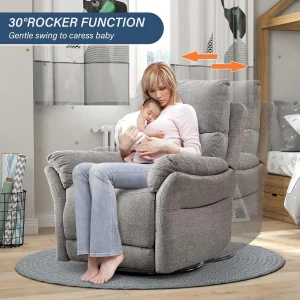 Swivel Rocker Recliner Chair, Manual Fabric Glider Nursery Recliner Chair, Single Rocking Modern Sofa 4